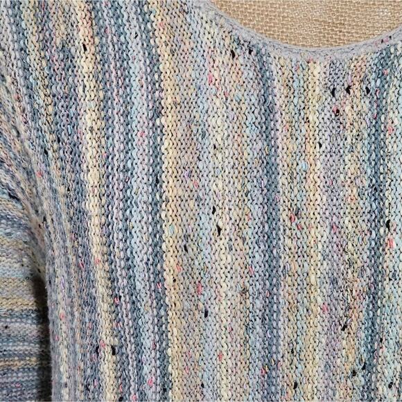 J. Jill Sweater Women's Med Blue‎ & Sage Linear Striped Textured Pullover Knit - Picture 6 of 8